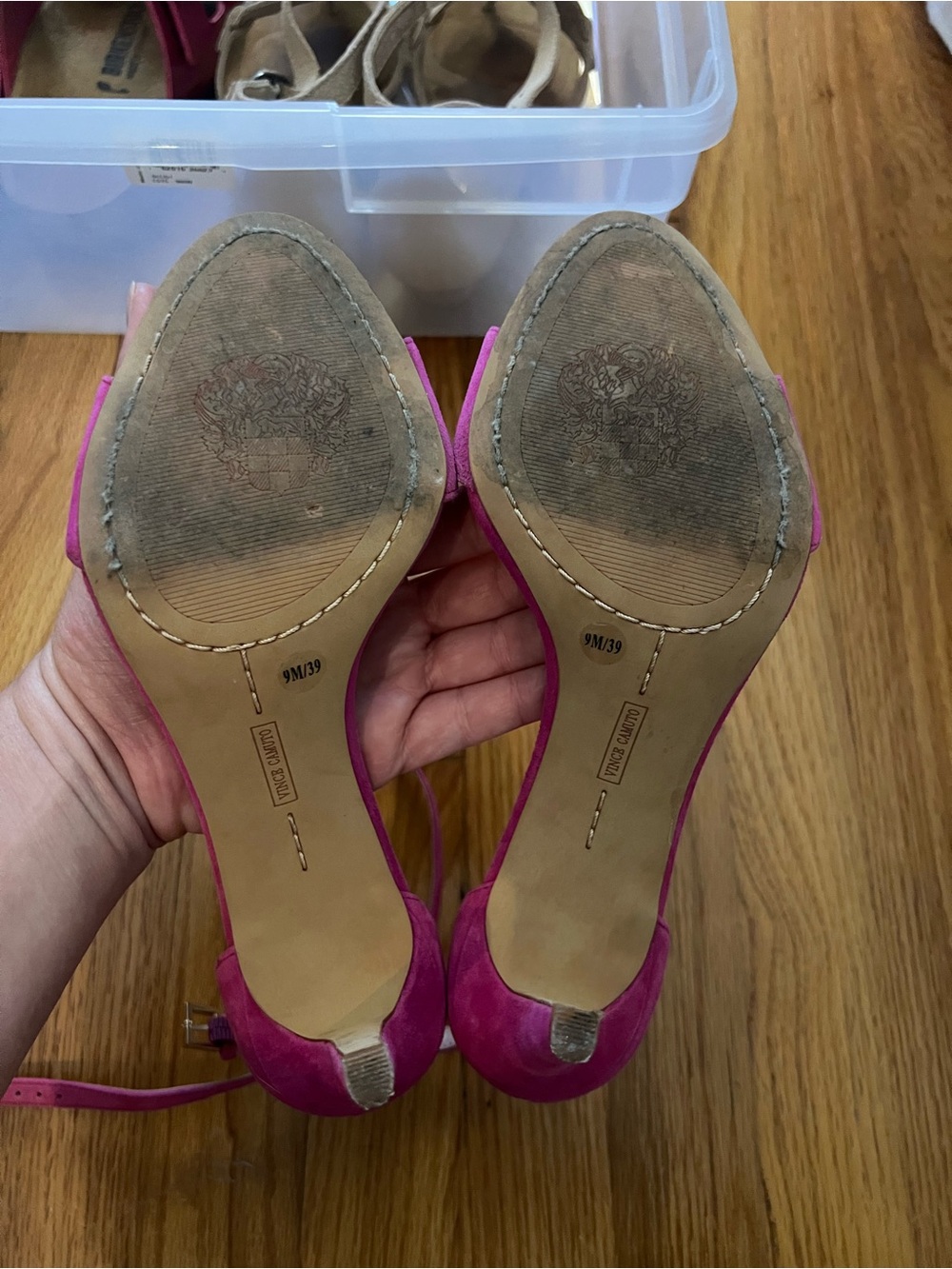 Vince Camuto Pink Suede Open-Toe Ankle-Strap Heels - Picture 4 of 5